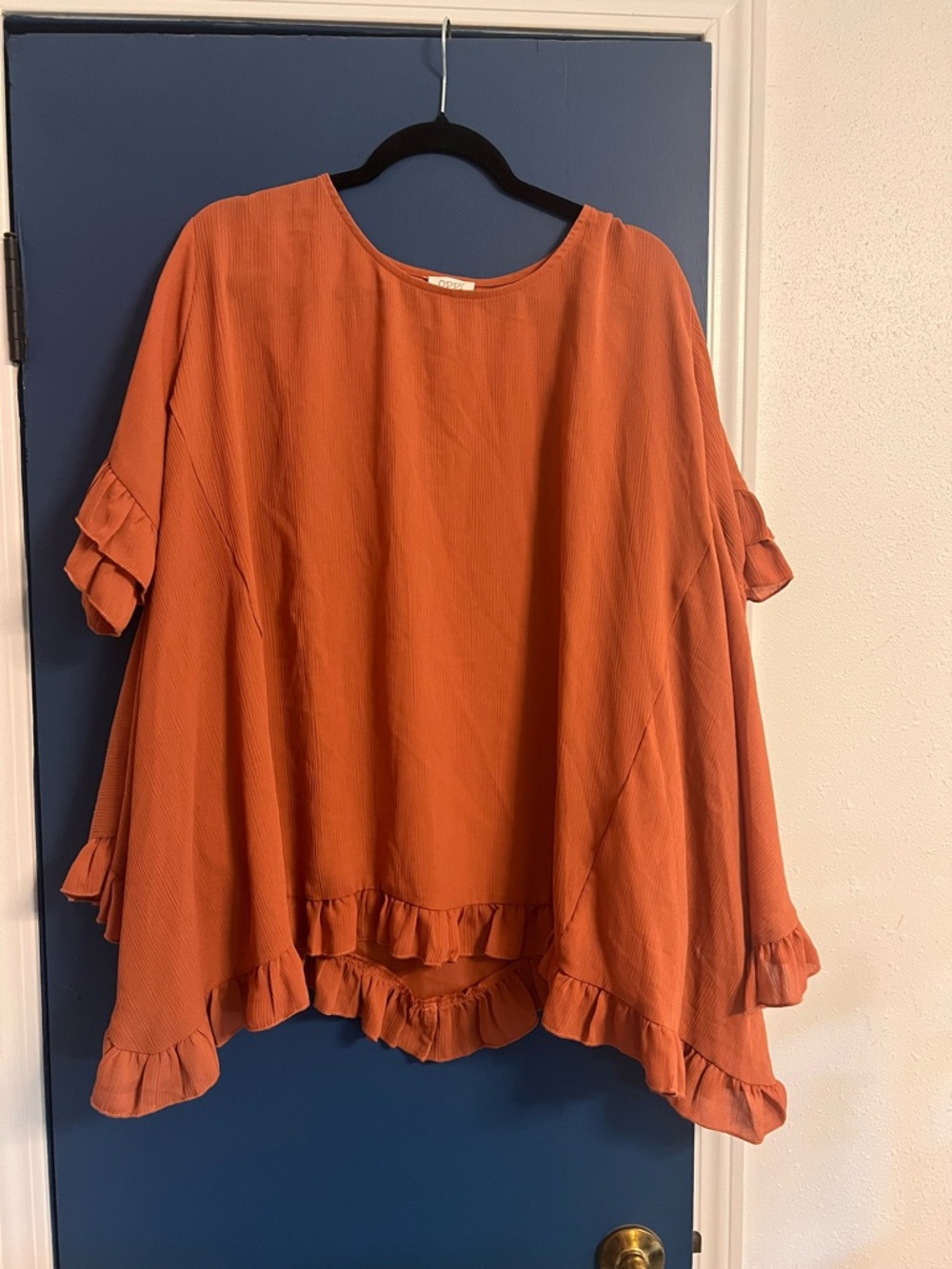 ODDY Flowy Ruffle-Hem Tunic in Rust